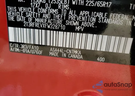 2015 Toyota Rav4 Xle from USA, damaged, VIN 2T3RFREVXFW328710